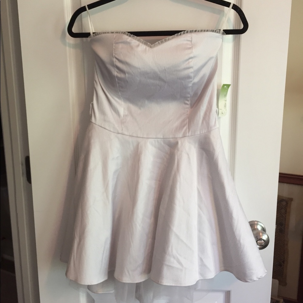 Strapless Dress- Pinstripe fabric with Tulle